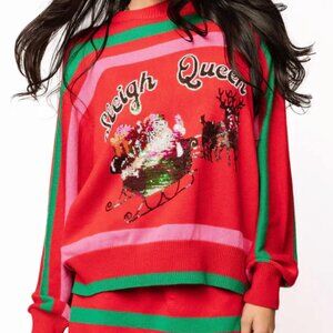NEW QUEEN OF SPARKLES Christmas 'Sleigh Queen' Santa Stripe Sweater